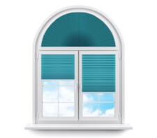 Плиссе арочные (шторы, жалюзи) базнль перл св бирюзовый цена. Купить в «Мастерская Жалюзи»